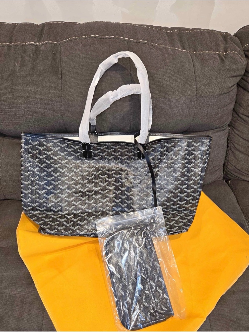 Goyard Black and Gray Signature Tote with Matching Pouch